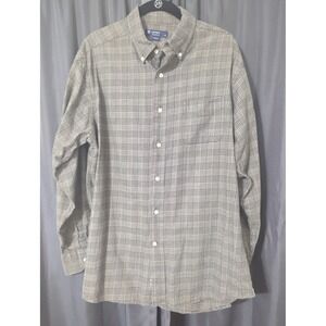 Cremieux Collection Mens L Gray Plaid Button Up Shirt Long Sleeve 100% Cotton